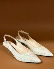 mondy dantel desen tekstil malzeme pino topuklu ayakkabı krem 5