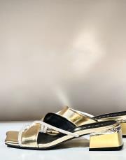 ancel çapraz taşlı bantlı kırışıkı rugan detaylı kare topuk terlik altın 4