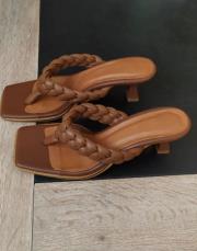 ashley örgü detaylı topuklu ayakkabı kahve 3